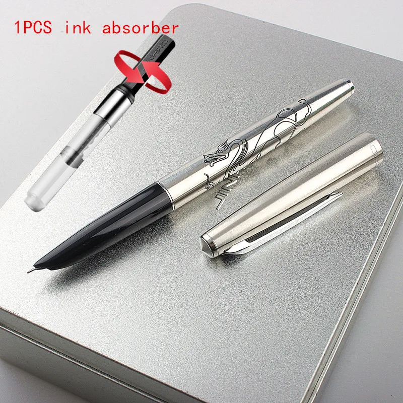 JINHAO 911 Stainless Steel carved dragon Student Office Fountain Pen ink absorber School stationery Supplies ink pens