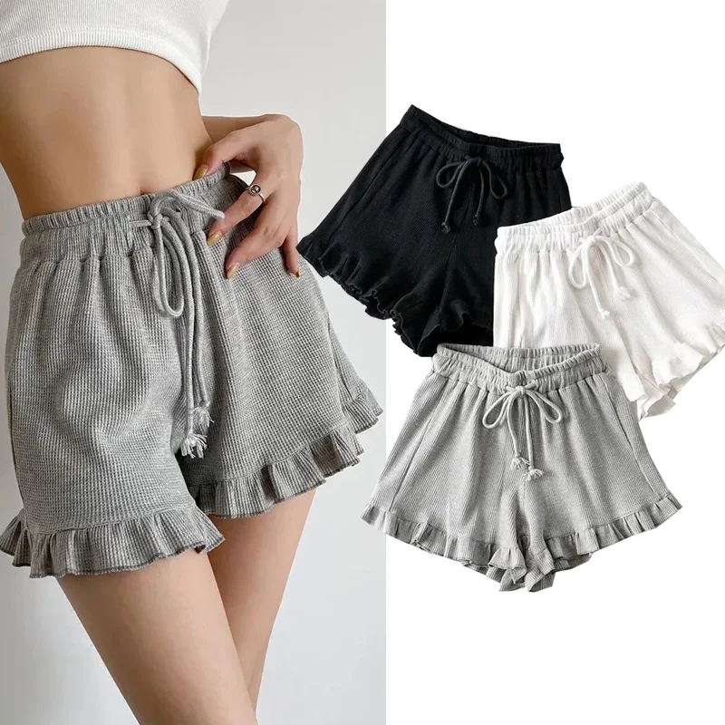 Women 2024 New Models Summer Fashion Solid Color Cool Leisure And Comfortable Elastic Waist Lace Shorts