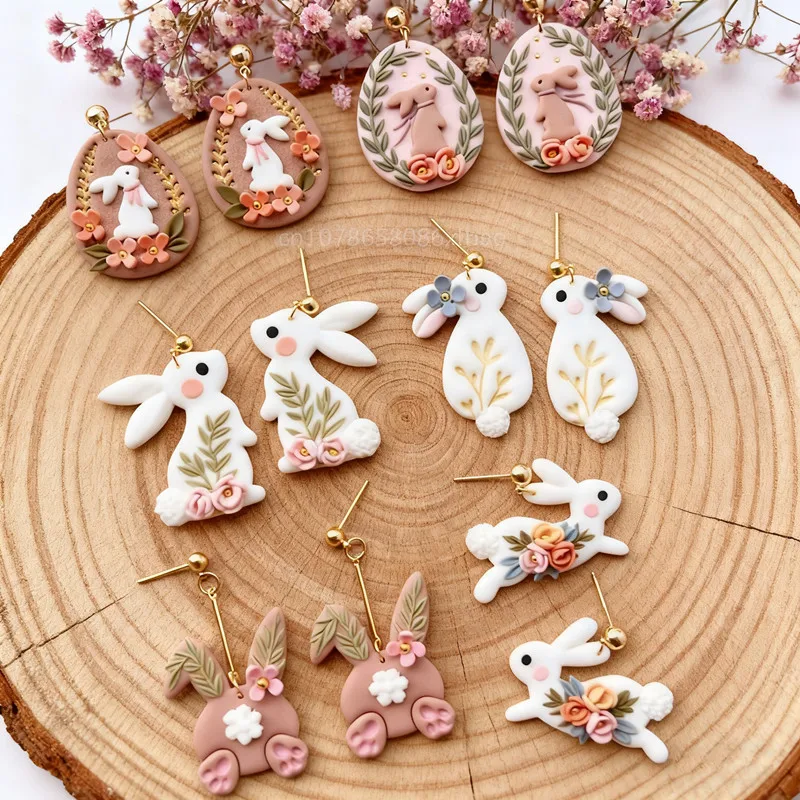 1 Pair Easter Days Rabbite Polymer Clay Cutters Cute Cartoon Bunny Shaped Dangle Clay DIY Earring Jewelry Pendant Pottery Tools