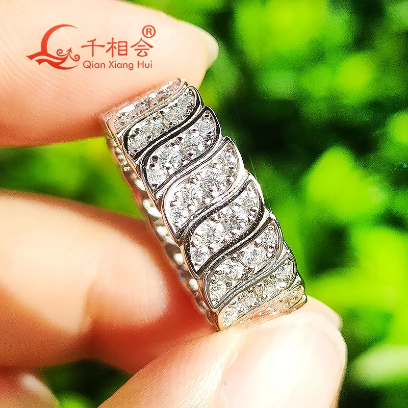 7.5mm wave bean Sterling 925 Silver hip hop emerald  Moissanite Ring Men women  Diamonds Male fine Jewelry