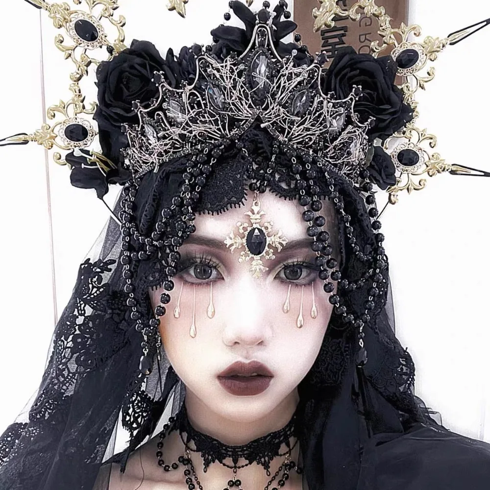 Luxury Baroque Rhinestone Crown Elegant Sacred Gothic Crowns Headpiece Stage Performance Hair Ornaments Goddess Glory Headwear