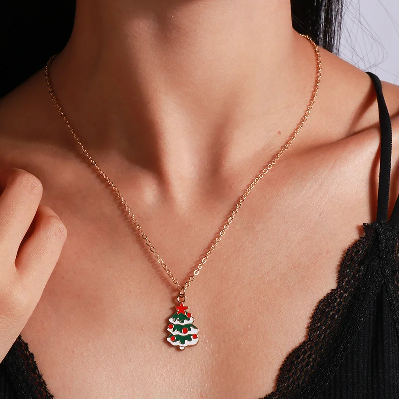 Mode Weihnachten Halsketten Emaille Santa Claus Baum Glocken Anhänger Halskette für Frauen Mädchen Weihnachten Party Urlaub Schmuck Geschenke – Detail 22