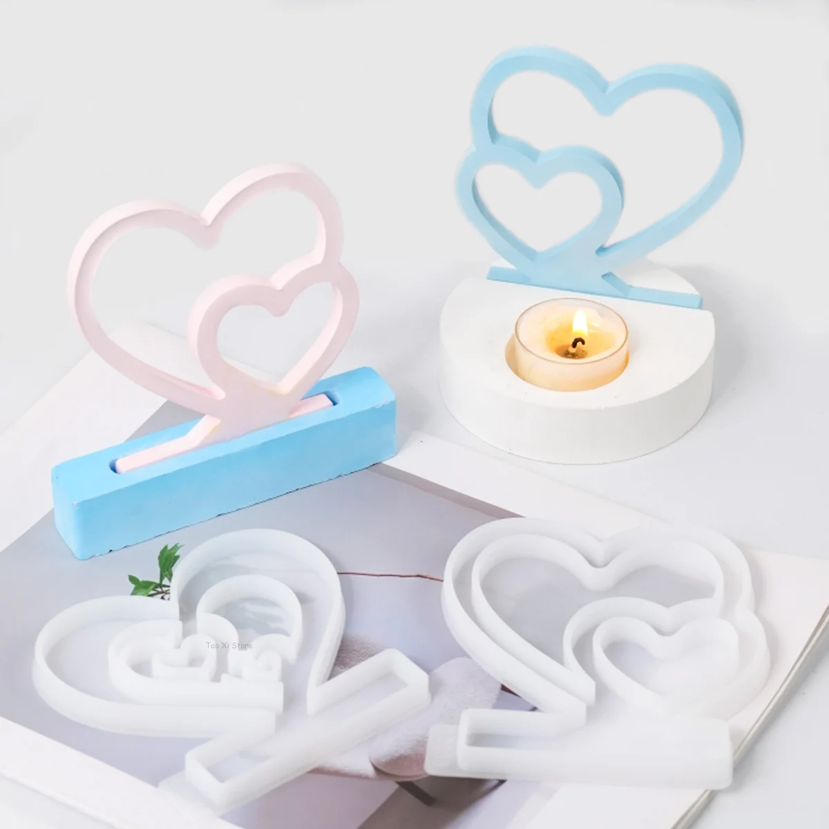 3Dハート型キャンドルホルダー,シリコン型,日曜大工,バレンタインデー,装飾品,石膏樹脂,金型,工芸品,ギフト