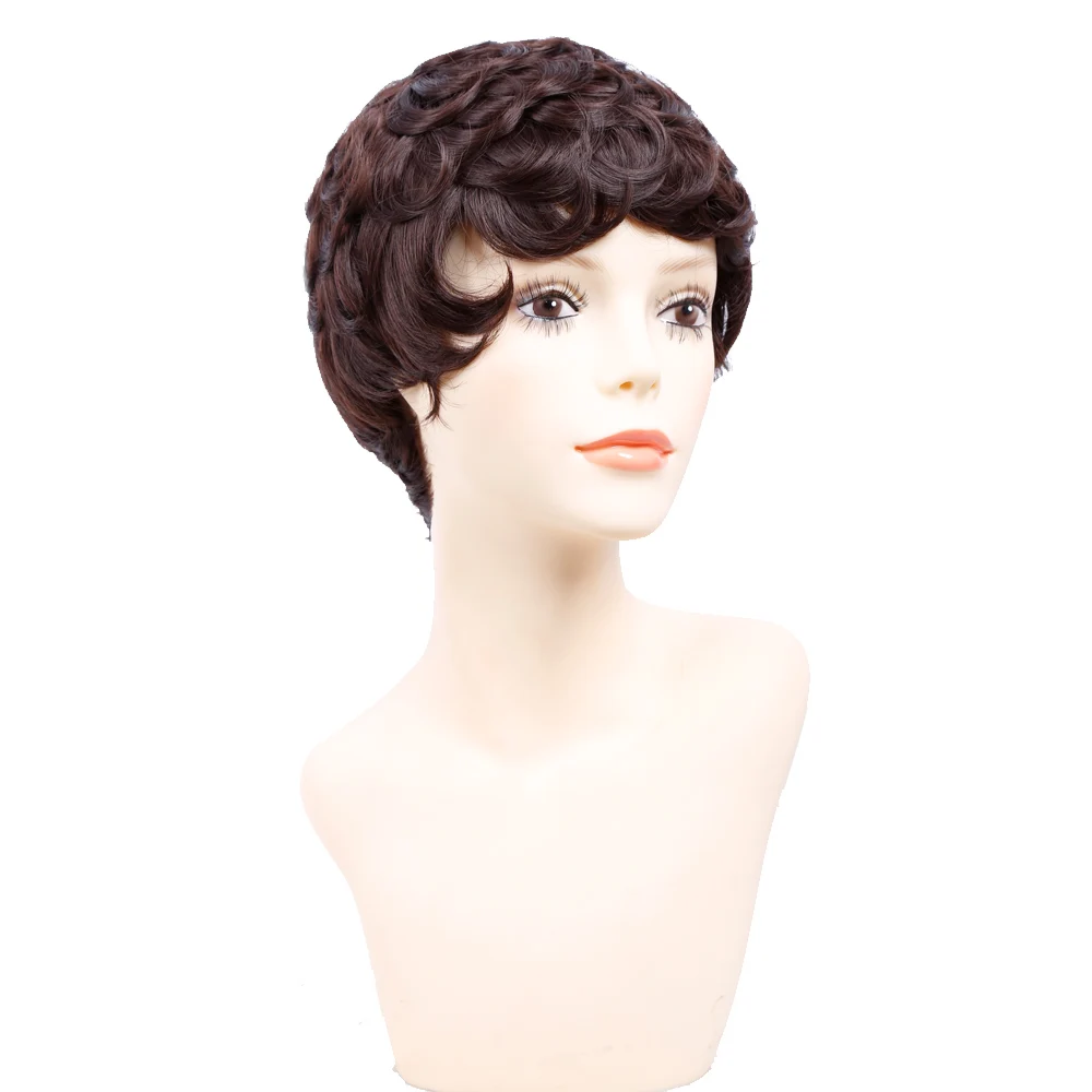 Amir Synthetic Short Wigs for Women Black Short Wig Pixie Cut Cosplay Short Curly Hair Drawstring with Combs Inside