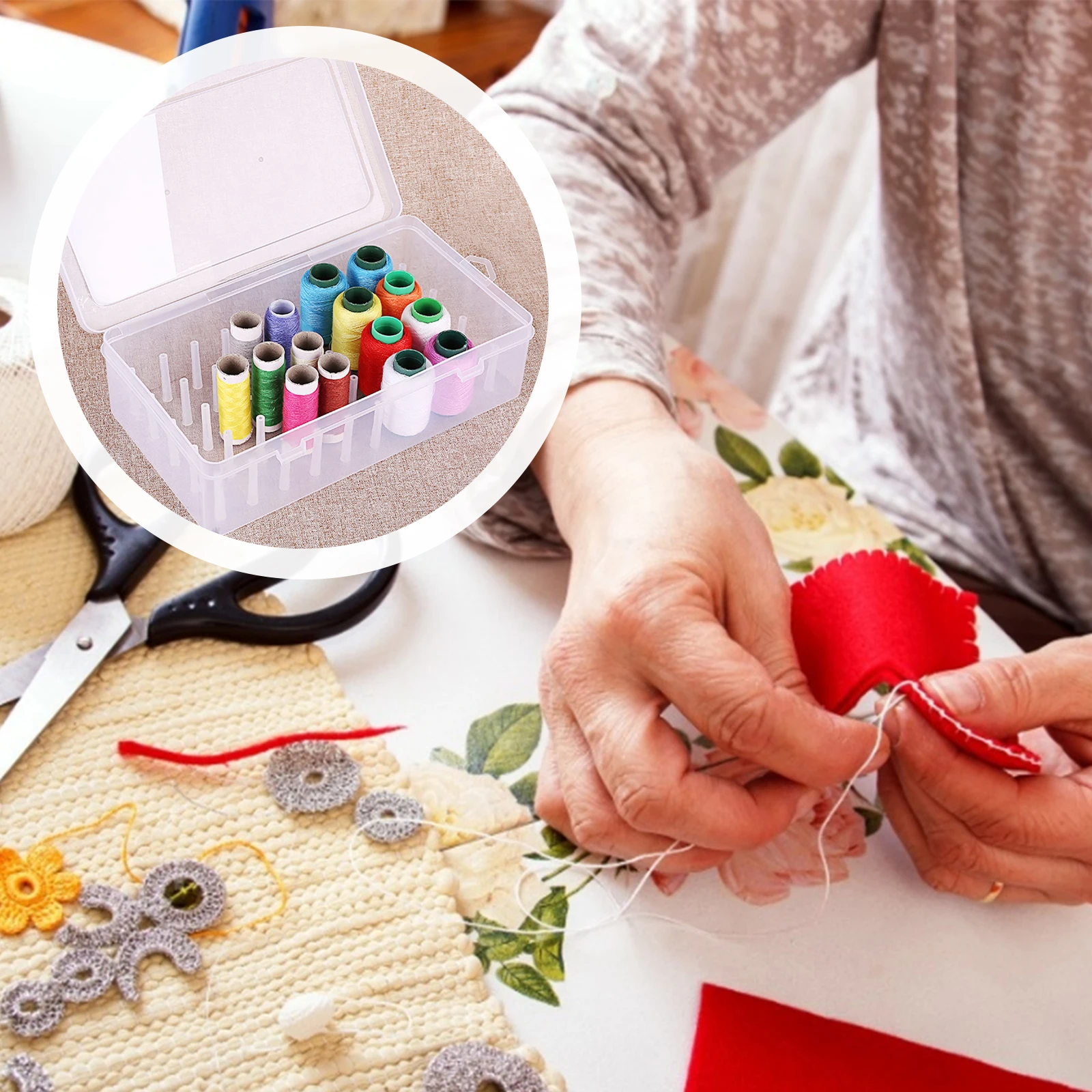 

2pcs Sewing Thread Holders 42 Slots Plastic Storage Case Clear Window Dustproof Clamshell Lock For Embroidery Spools Organizers