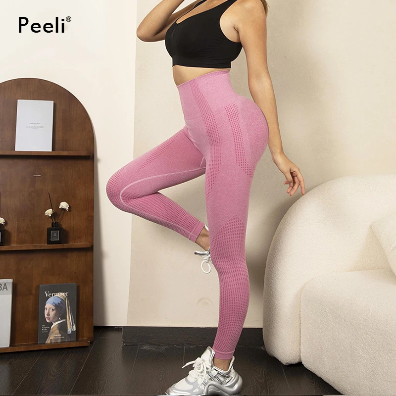 Peeli High Waist Seamless Leggings for Sport Women Push Up Gym Leggings Tummy Control Yoga Pants Running Stretchy Workout Tights