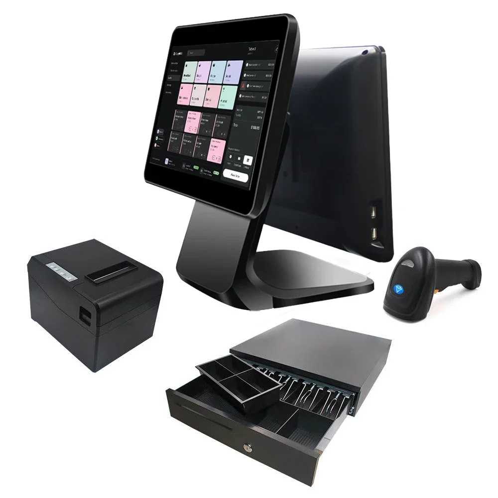 15.6 Inch Desktop Dual Screen Pos Systems All in One Machine 1366*768 Capacitive Touch Screen J1800 Core I3 POS Terminal