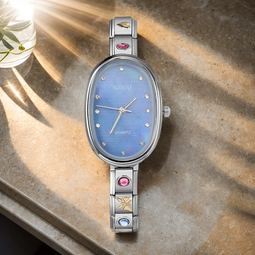 Stylish Oval Quartz Watch for Women - Stainless Steel Strap