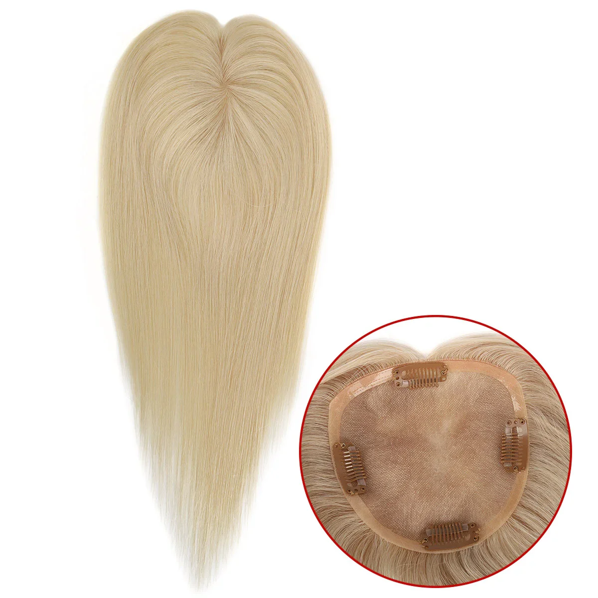TUW13 Remy Human Hair Topper Hair Piece 5x5 Mono with PU Perimeter 4 Clips Natural Look Hair Extension for Women
