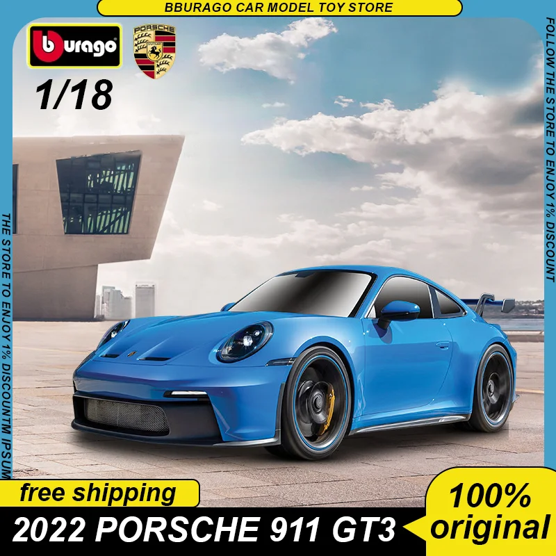 

Bburago 1:18 2022 Porsche 911 Gt3 Racing Sports Car Diecast Model Edition Alloy Luxury Vehicle Toys Collection Children Gift