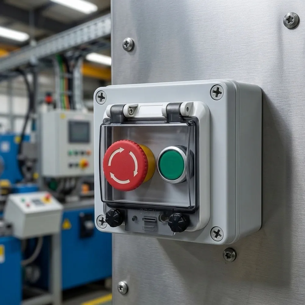 Waterproof Stop Switch Box Double Button 1NO 1NC IP67 ABS Housing For Outdoor Industrial Machine Control Electrical Parts