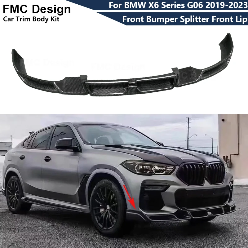 Carbon Fiber Car Front Bumper Splitter Front Lip Chin Spoiler Diffuser Parts For BMW X6 Series G06 2019-2023