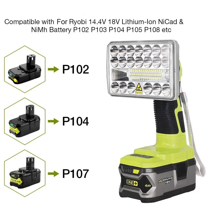 For Ryobi Cordless LED Work Light 900LM-2000LM Jobsite Light For Ryobi 18V 14.4V ONE+ Lithium NiCd NiMh Battery Outdoor lighting