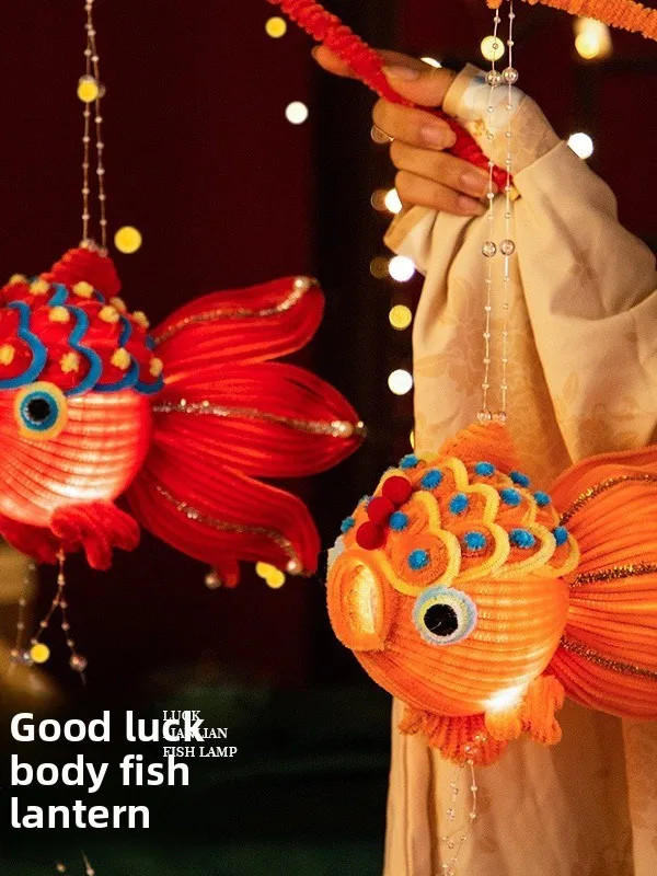 Glowing Koi Fi Lantern Torpedo Sti Bamboo Woven Fi Material Kit Flower Lantern Gift for Girls LED Light up Lantern