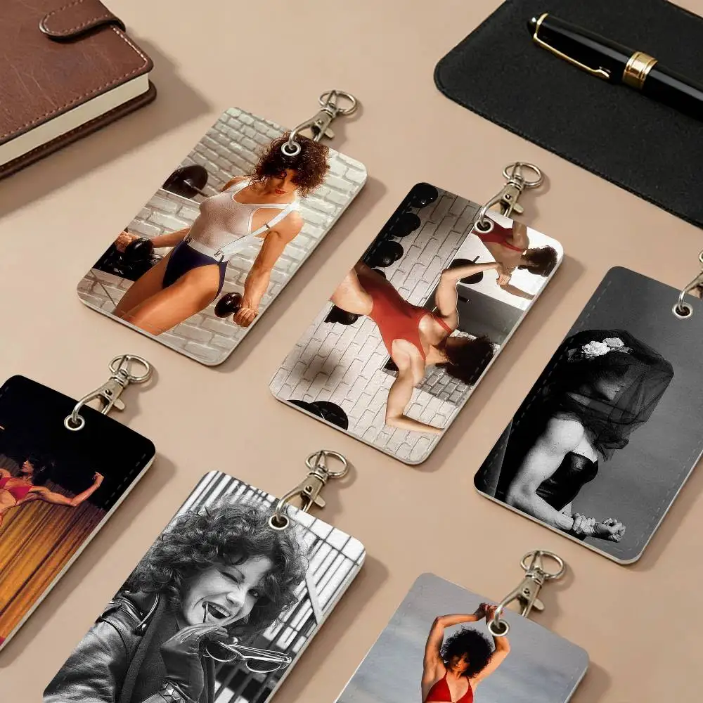 Bodybuilder Lisa Lyon PU Leather Card Holders Anti-lost Student ID Protective Cover Cases Campus Access Cards Key Chain