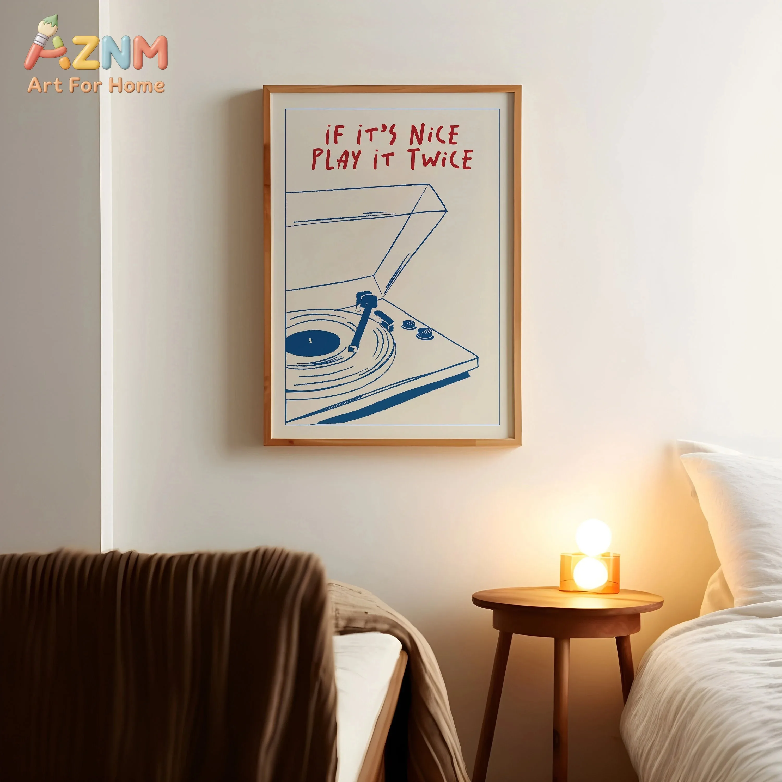 AZNM Retro Music Vinyl Canvas Wall Art Record Player Typography Poster Vintage Beige Funky Modern Living Room Decor Art Print