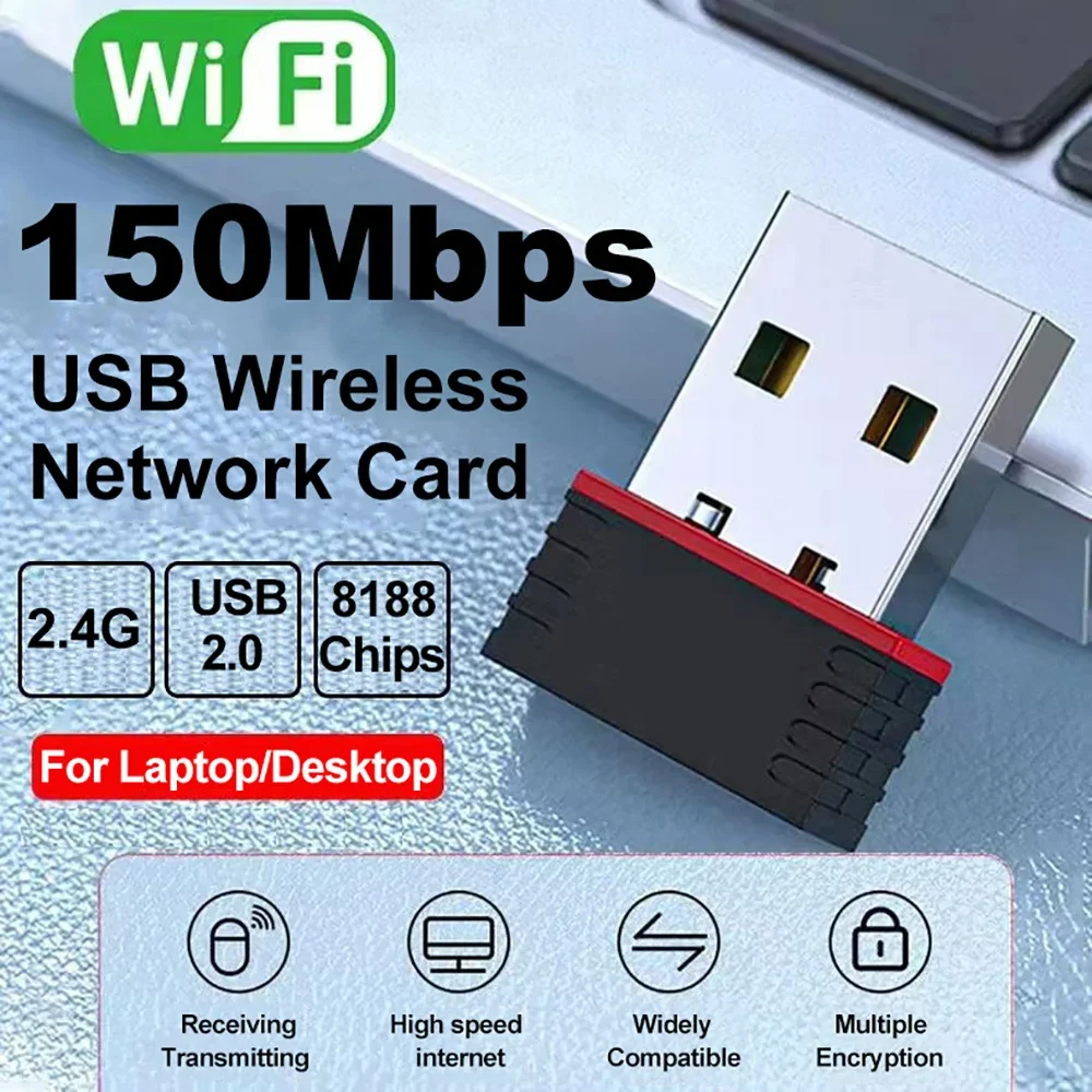 2.4G USB WiFi Adapter Signal Reception 150Mbps Mini Wireless Wi-Fi Network Card USB Dongle for PC Desktop Computer Windows 10/11