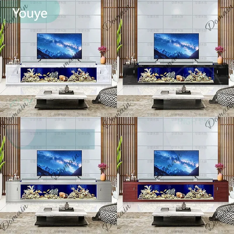 ZL TV Cabinet White Fish Tank 2026 New Large Floor Eco Glass No Water Change Aquarium