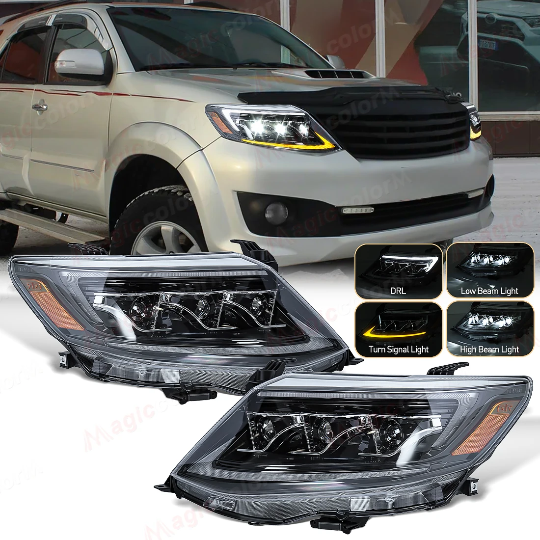 Daytime Running High Beam Head Lamp For Toyota Fortuner 2011-2015 LED Headlight Dynamic Turn Signal Lamp Front Head Light
