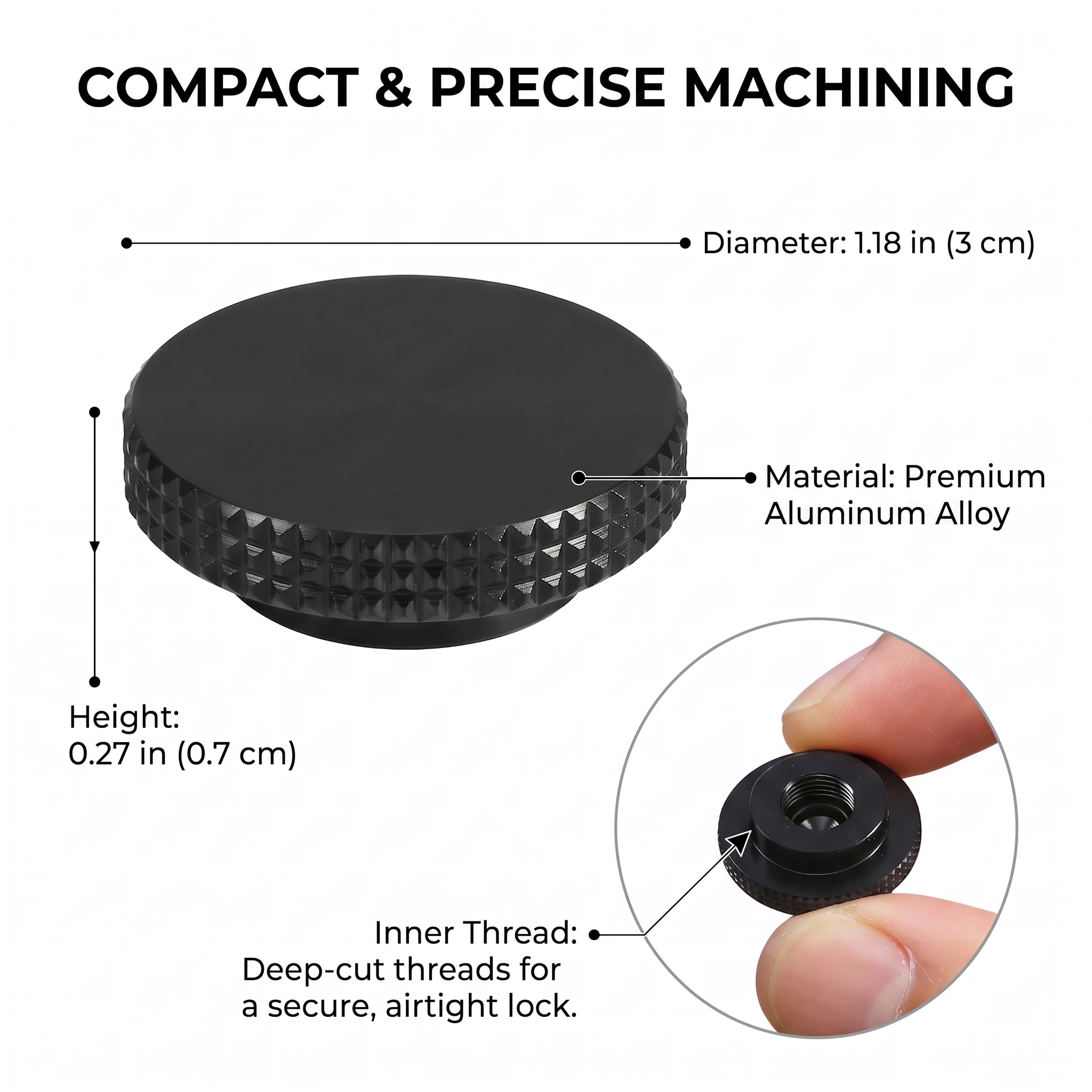 Pandatour Aluminum Alloy Internal Thread Protective Seal Cap For Portable Gas Canister With Precision Knurling Anti-Slip Knob