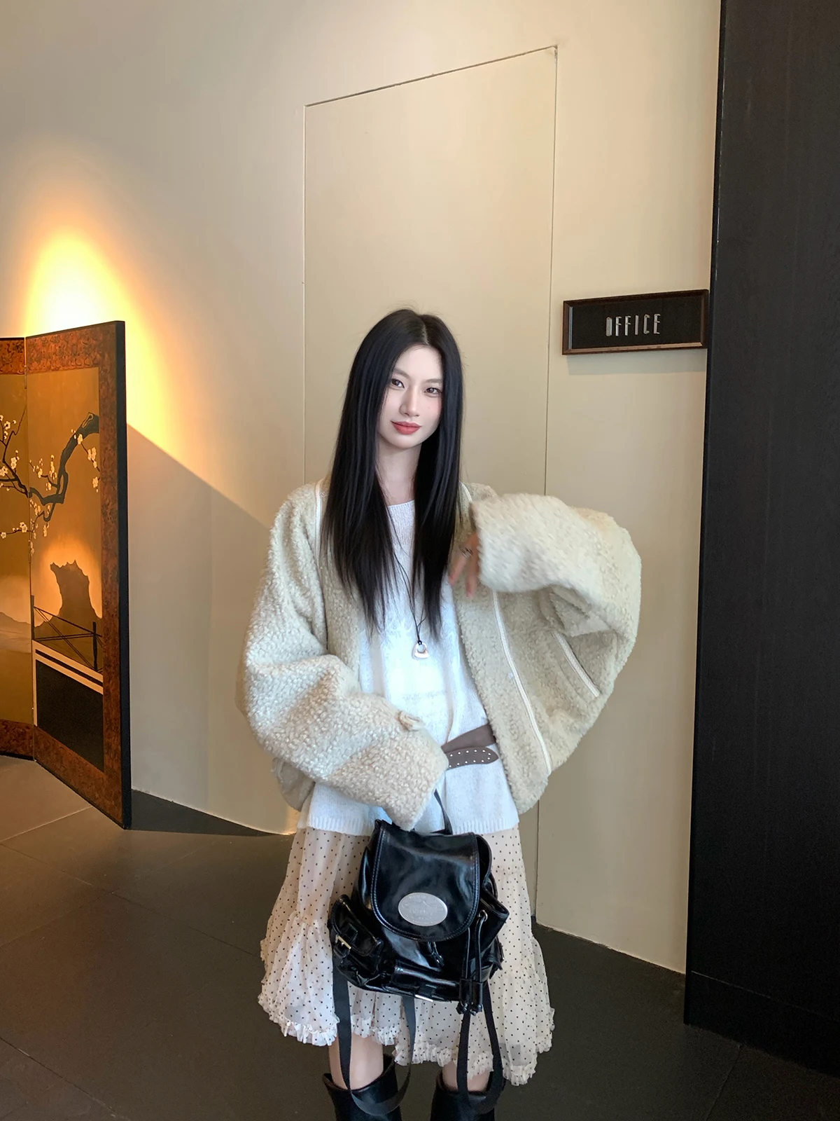 

Joeyoo Spring New Loose Lazy Sle Detachable Fur Collar Women's Design ort Cardigan Warm Casual Faion Online Exclusive