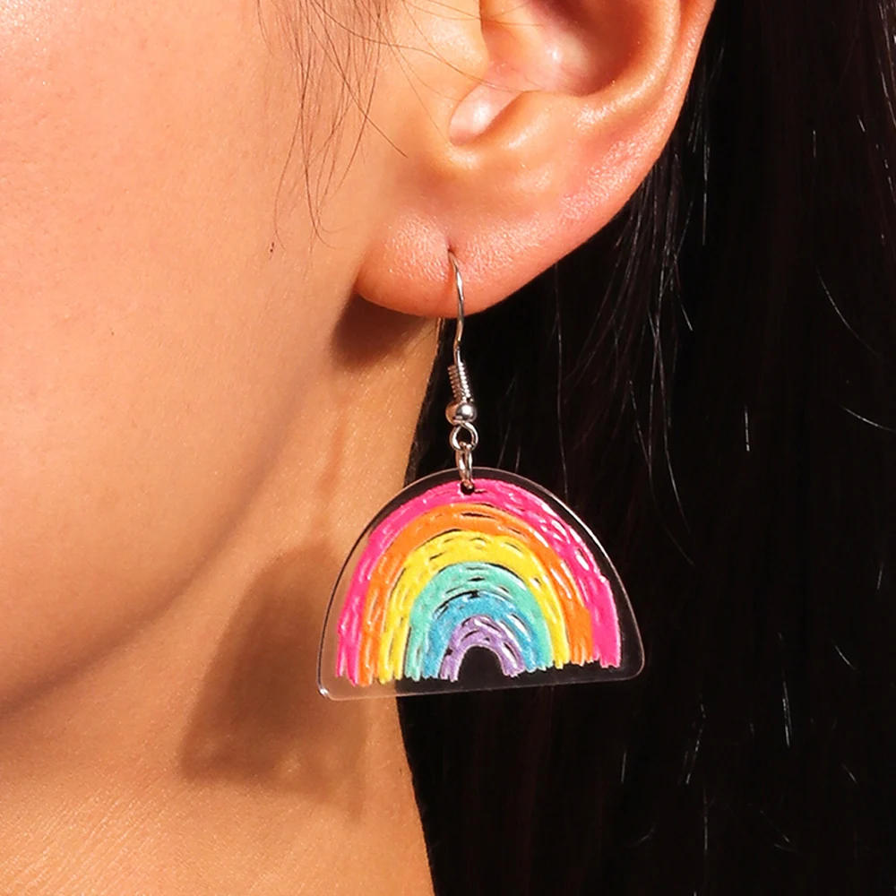 Aihua Bunte Blitz Liebe Regenbogen Ohrringe Für Frauen Schöne Acryl Sommer Urlaub Party Schmuck Geschenke – Detail 2