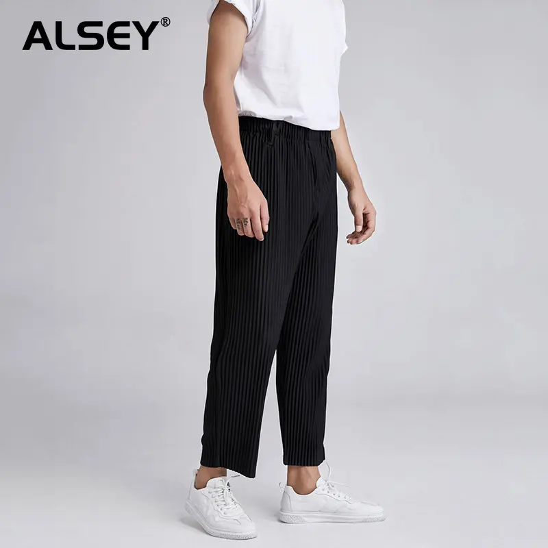 ALSEY Miyake High Quality Men's Pleated Pants Loose Wide Leg Pants Autumn Straight Casual Pants Western 2023 Trendy Clothing