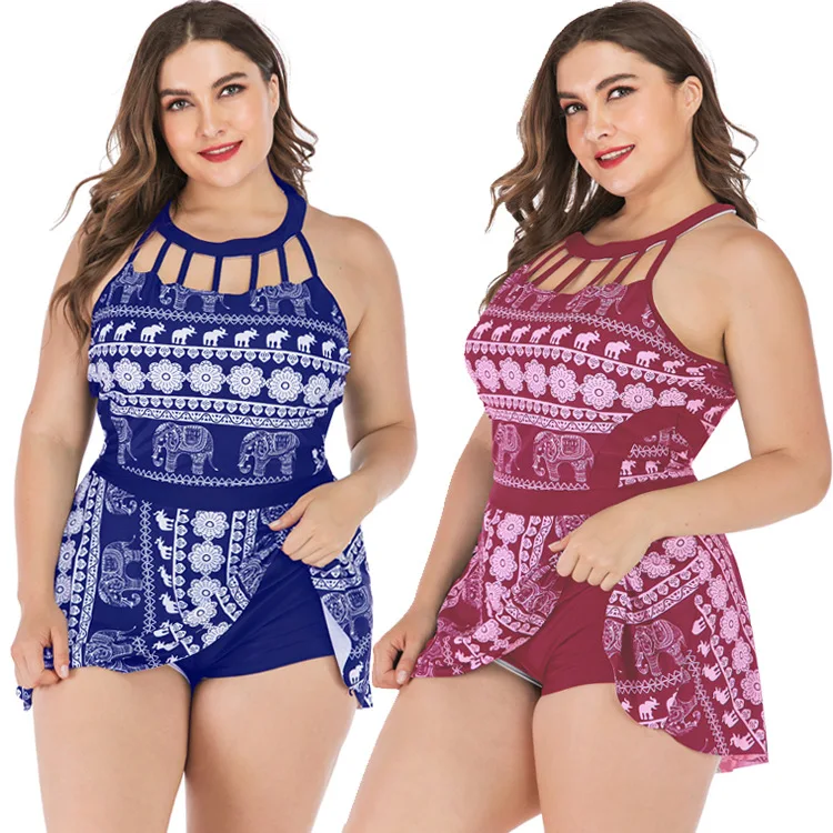 

Elephant Skirt Split Swimsuit with Fat and Enlarged Size Women's Chest Printed Swimsuit plus size swimwear bikini micro bikini