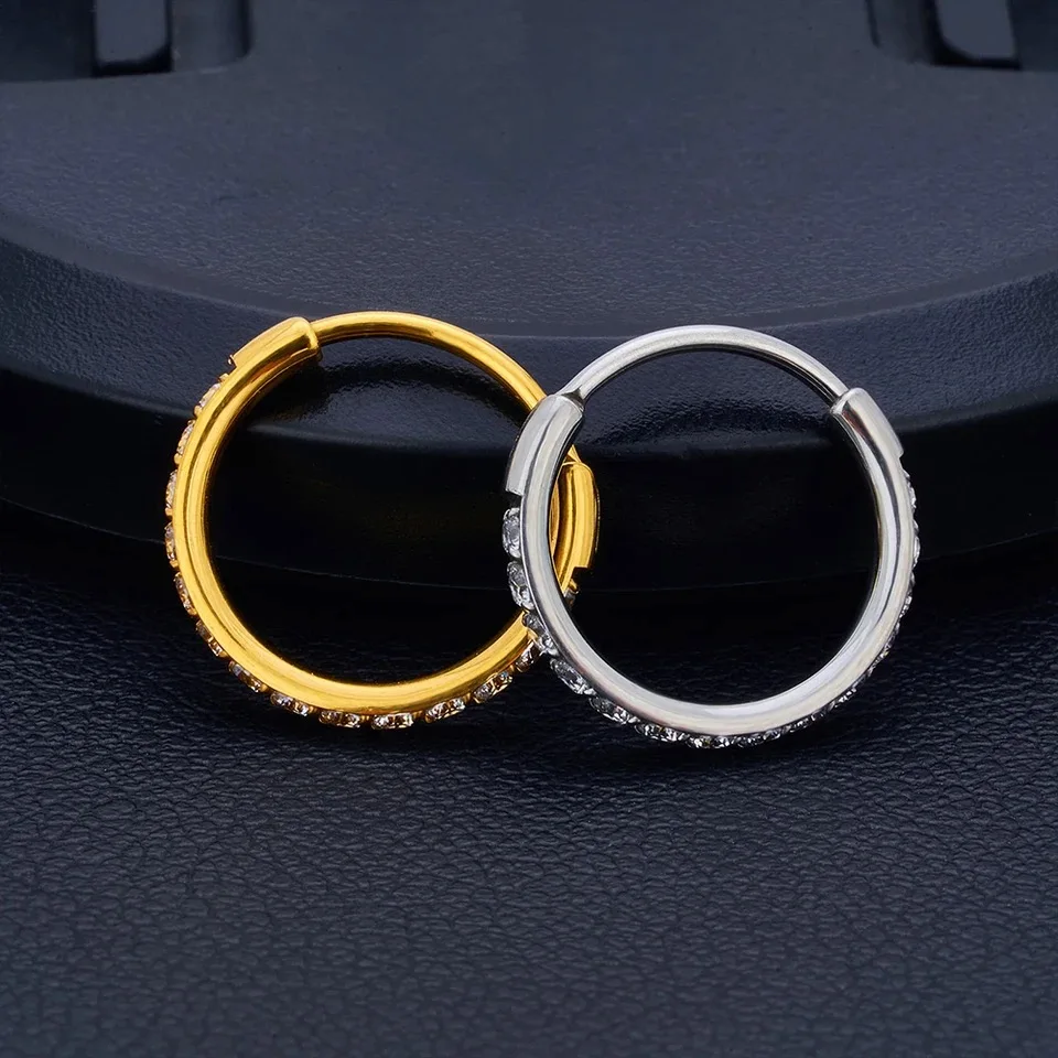 1/10pcs G23 Titanium Nose Ear Piercing Classic Round 5A Zircon Hoops Hinged Ear Tragus Cartilage Septum Body Jewelry