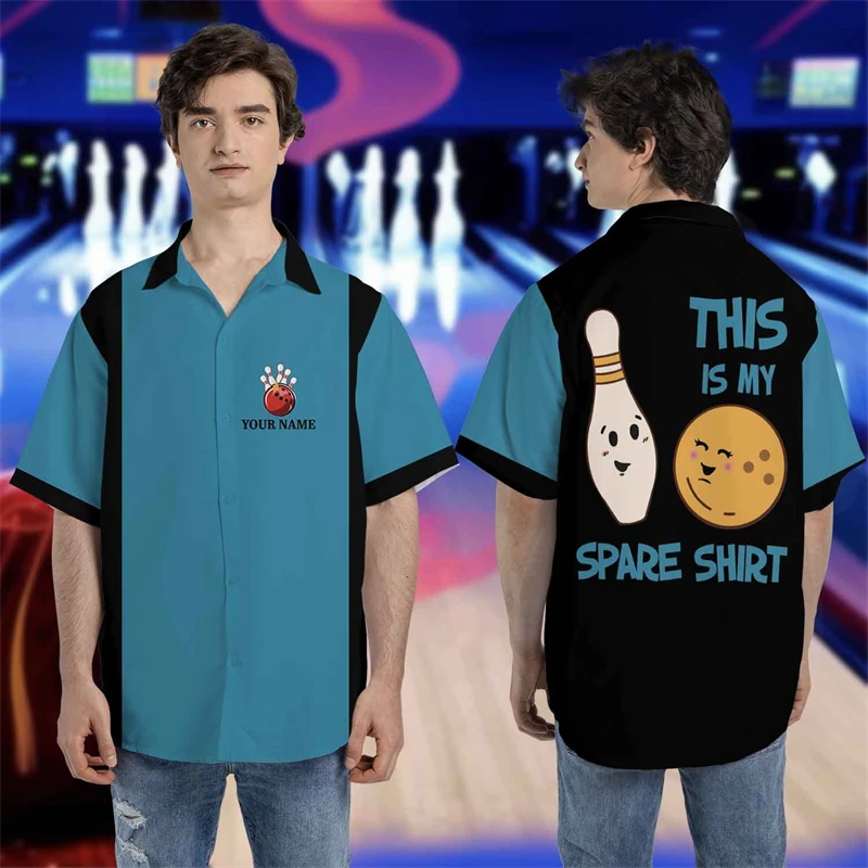 

Personalized Custom Name Bowling Team Shirts For Men Clothes Fashion Sport Club Lapel Blouse Hawaiian Ball Short Sleeve Blouses