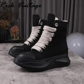 Rick Vintage High Top Leinwand Schuhe Große Schnürsenkel Frauen Mode Plattform Trainer Männer Marke Dicke Sohle Lace Up Ankle Stiefel Unisex