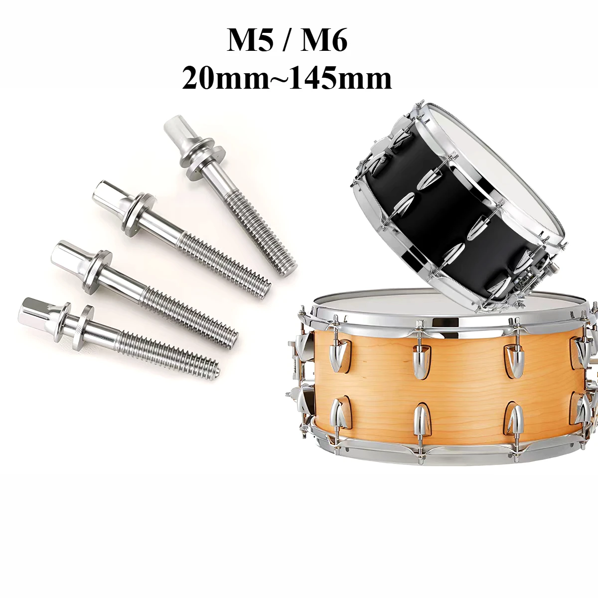 10pcsReplacement screws and bolts for drum kits/jazz drums, M6 and M5 for snare drums and tom‑toms, length from 20mm to 145mm
