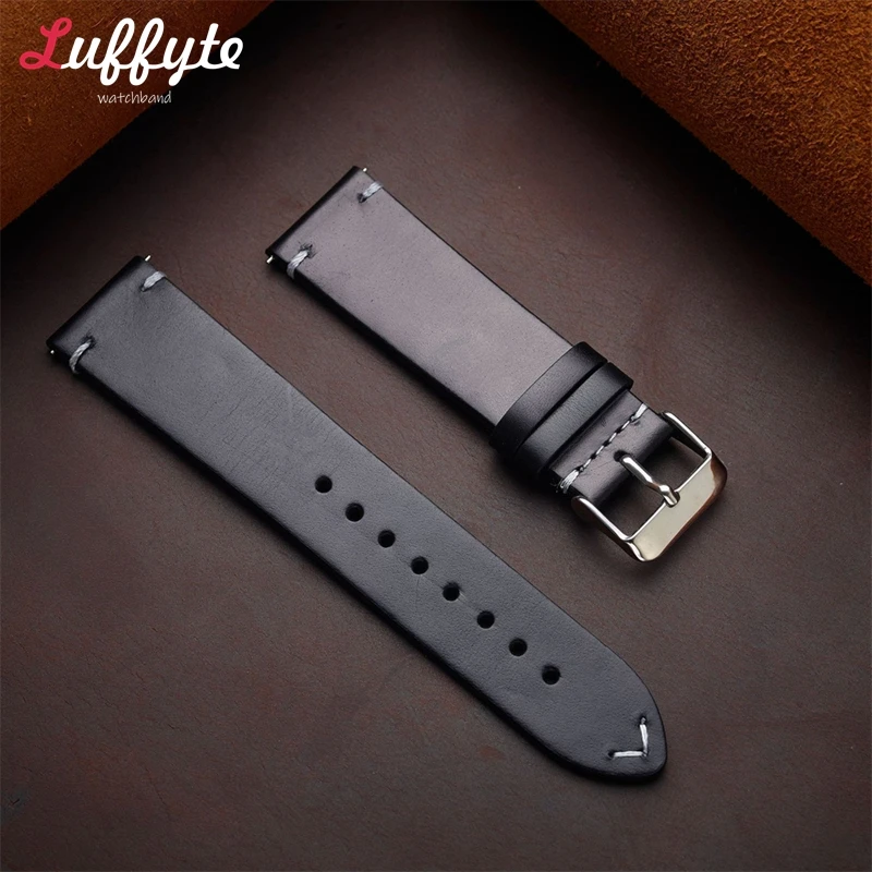 Smooth Oil Wax Skin Leather Watch Accessories 18/19/20/21/22mm Replacement Watch Band for Men Quick Release Smartwatch Strap