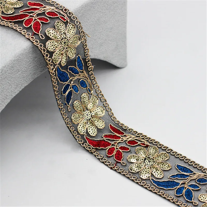 5.5cm Width Ethnic Style Sequin Embroidery Lace For Clothing Bags DIY Garment Sewing Accessories