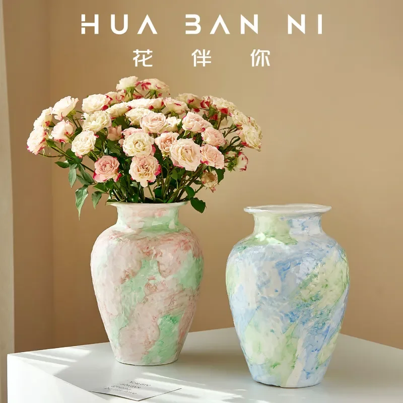 for Medieval Ceramic Vase Large High End Pottery Pot Ornament Dried Flower Living Room Flower Arrangement Art Dining Table