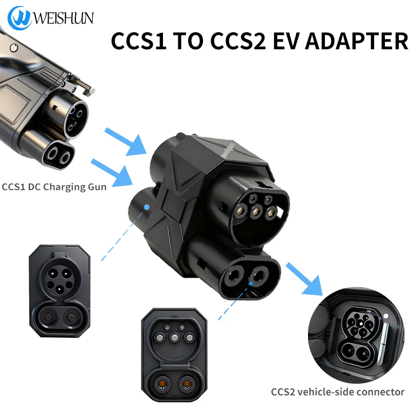 EV Fast Charging Convertor CCS1 Combo 1 To CCS2 Combo 2 Adapter AC+DC Dual Mode 500A 500KW Charging Connector