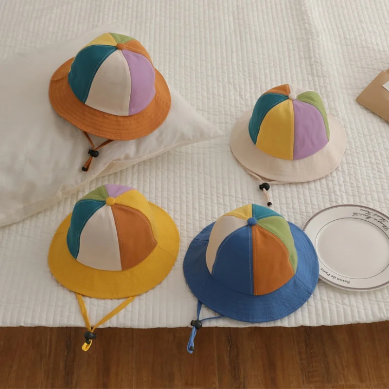 Korea Style Baby Hat Summer Newborn Baby Color Matching Rainbow Hat Kids Sun Hats Cap Children Panama Cap