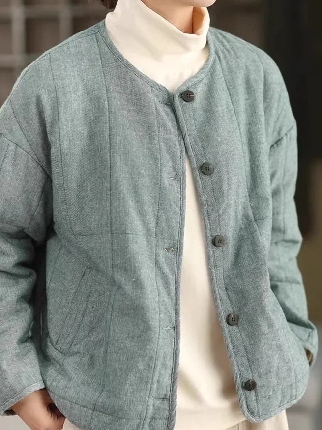 

Thiened Cotton Jaet Корейский бренд Внутренняя хлопковая теплая верхняя одежда Повседневная свободная посадка Длинная све круглая Ne на одной пуговице