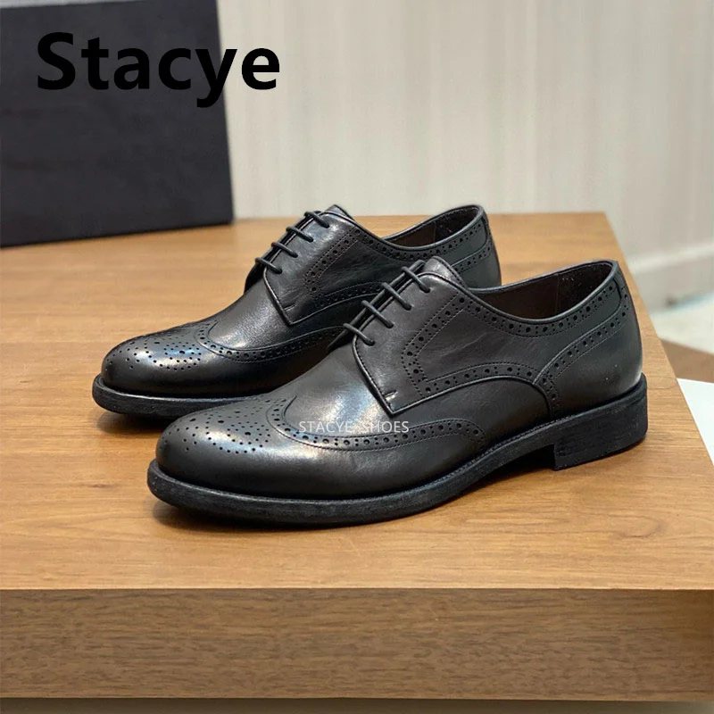 

2024 New Brand Designer Soft leather Men's Dress Shoes 2024 Vintage Everyday Social Men's Lace-up Casual Shandby Wedding Shoes