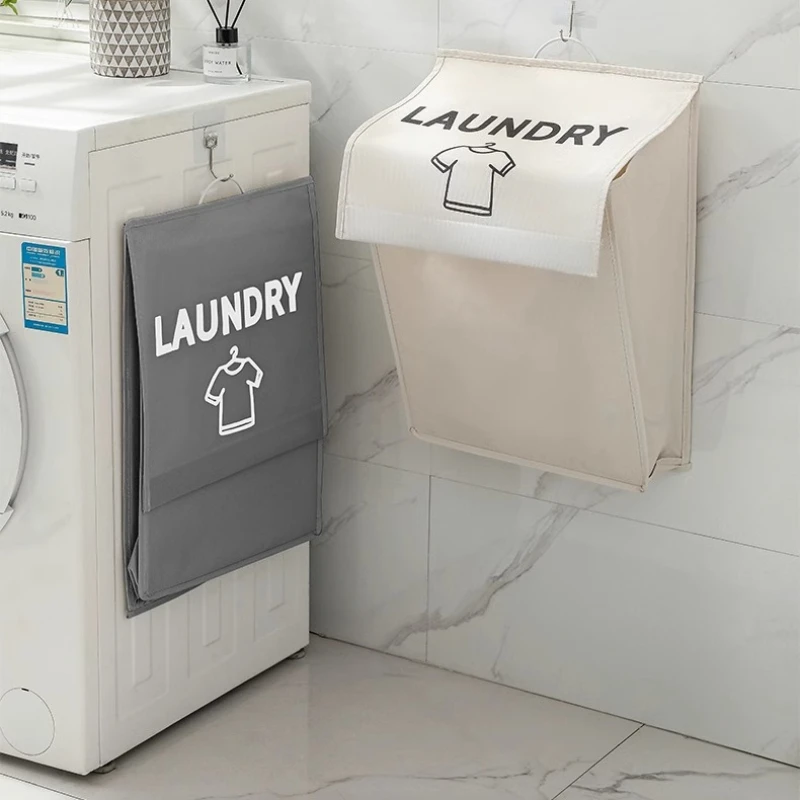 

Waterproof Wall-mounted Bin Foldable Bathroom Organizer Wide-mouth Clothes Hamper Durable Moisture-proof Storage Slim