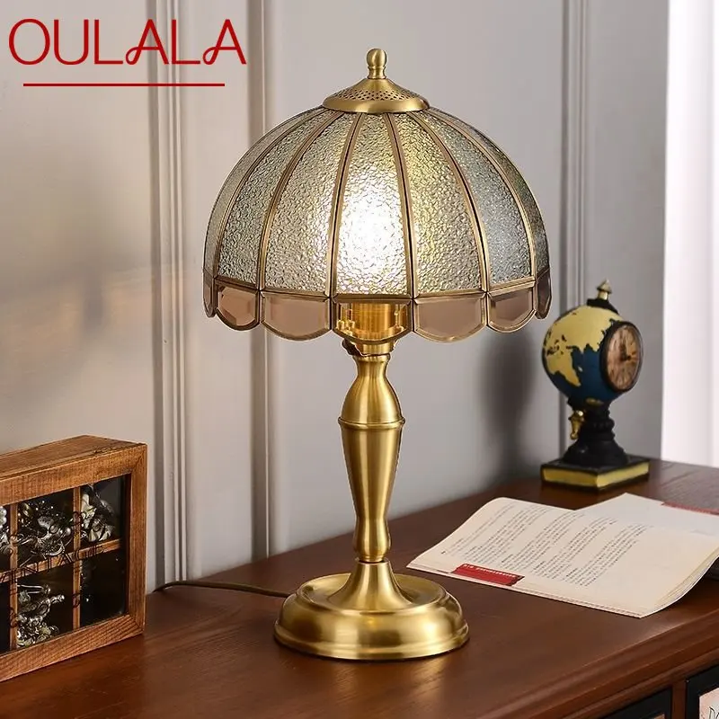 

OULALA Modern Brass Glass Table Lamp LED European Creative Bedside Copper Desk Lights for Home Living Room Bedroom