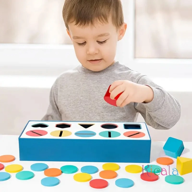 Wooden Color Shape Sorting Box Early Education Building Blocks Puzzles for Kids Hand-Eye Coordination Perfect Gift for Christmas