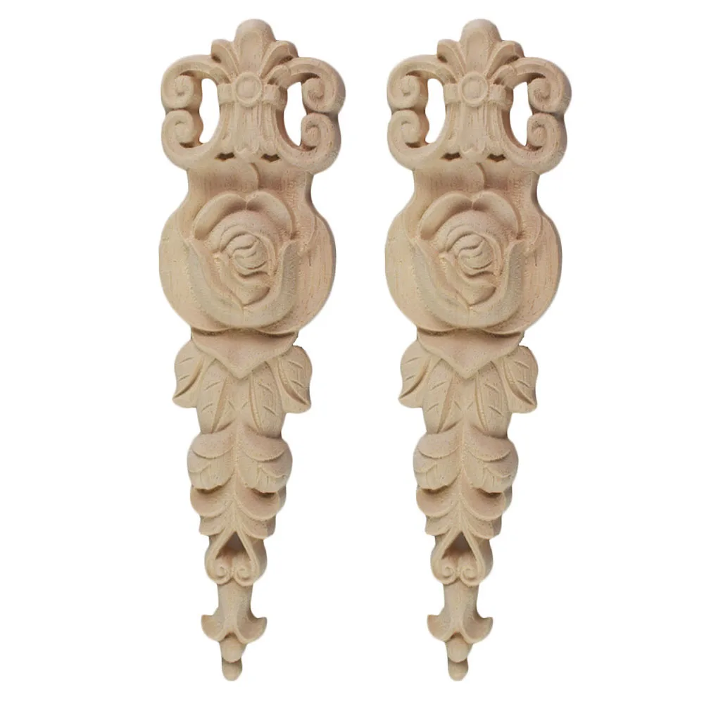 

2PCS 19CM Woodcarving Corner Decal Unpainted Wood Carved Decal Corner Onlay Applique Frame Home Furniture Cabinet Door Crafts