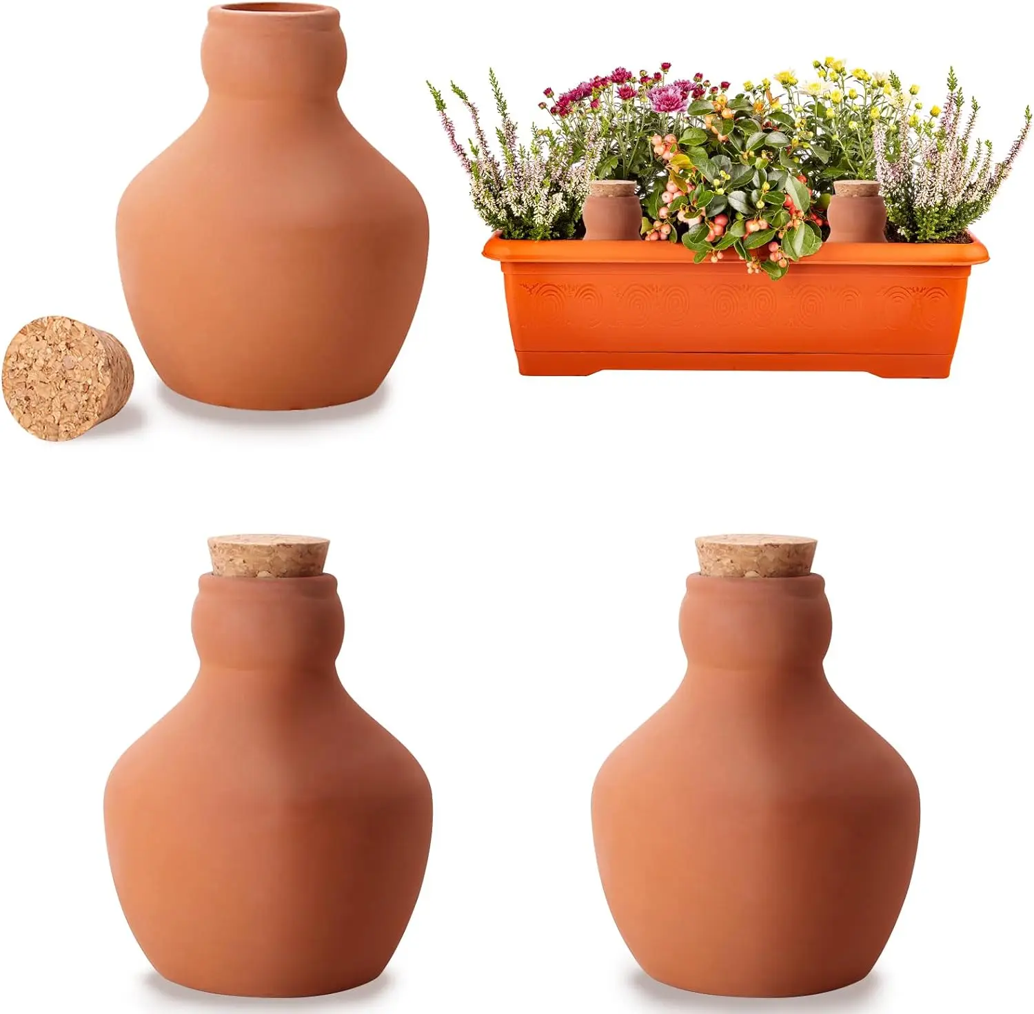 Terracotta Watering Spikes, Self Watering Globes, Slow Release Self Planter Insert, Plant Watering Globes for Outdoor Plants