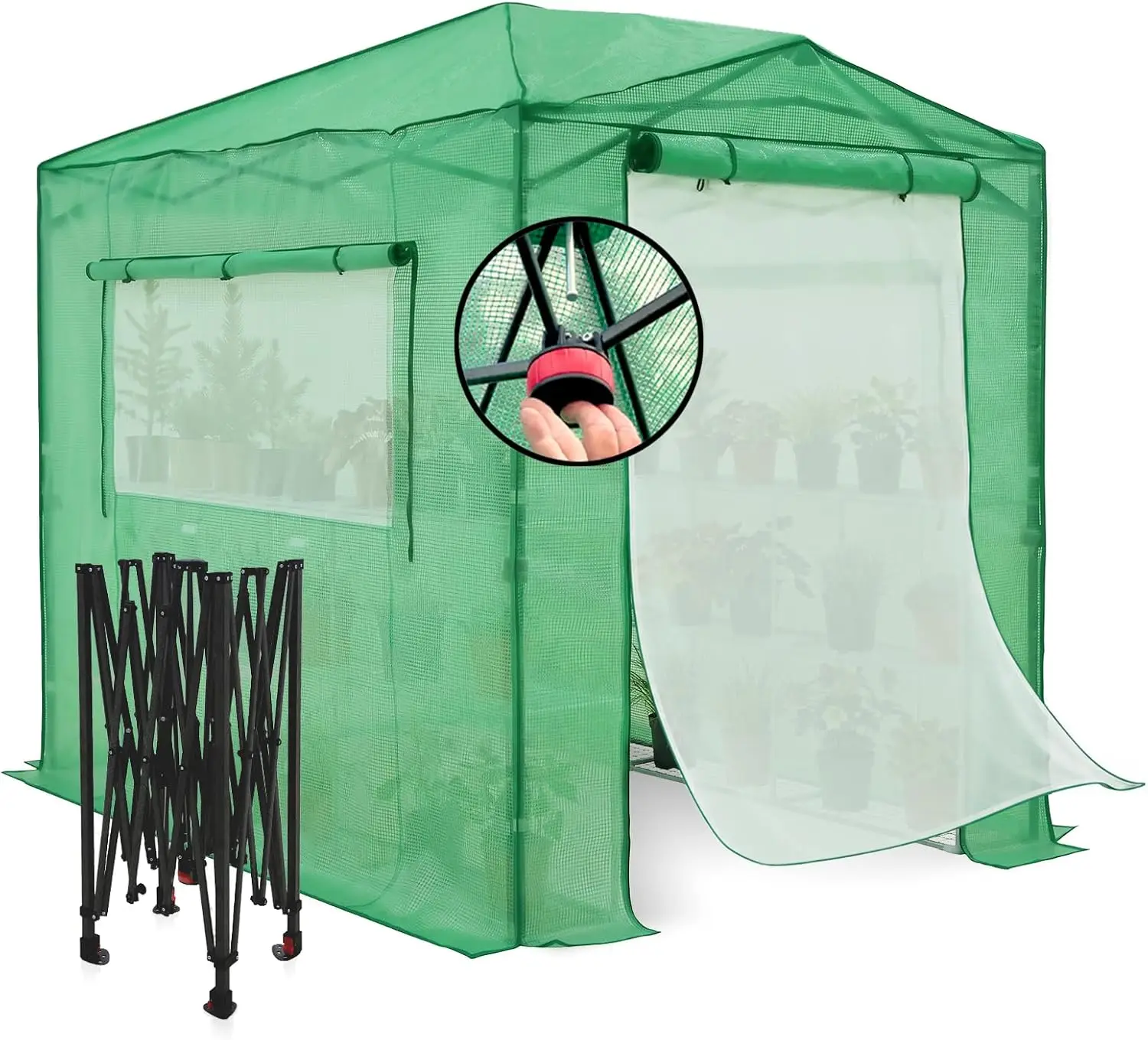 8x6 Pop-Up Greenhouse with Effortless Setup, Clear, Green, Mesh