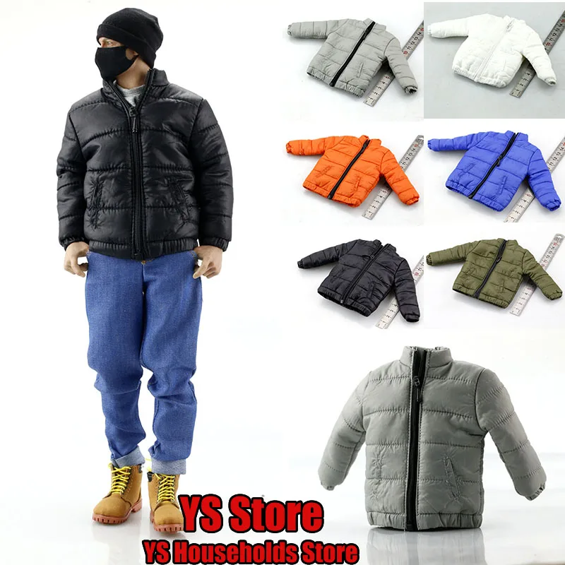 Hot Sale 1/6 Man Soldier Winter Short Cotton Coat Casual Zipper Decoration Down Jacket Top Accessory For 12