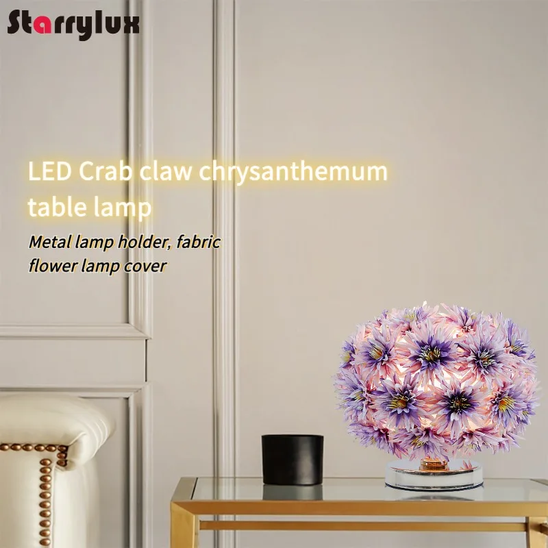 

Romantic Crab Claw Chrysanthemum LED Night Light - Floral Fabric Bedside Lamp(White/Pink/Purple)