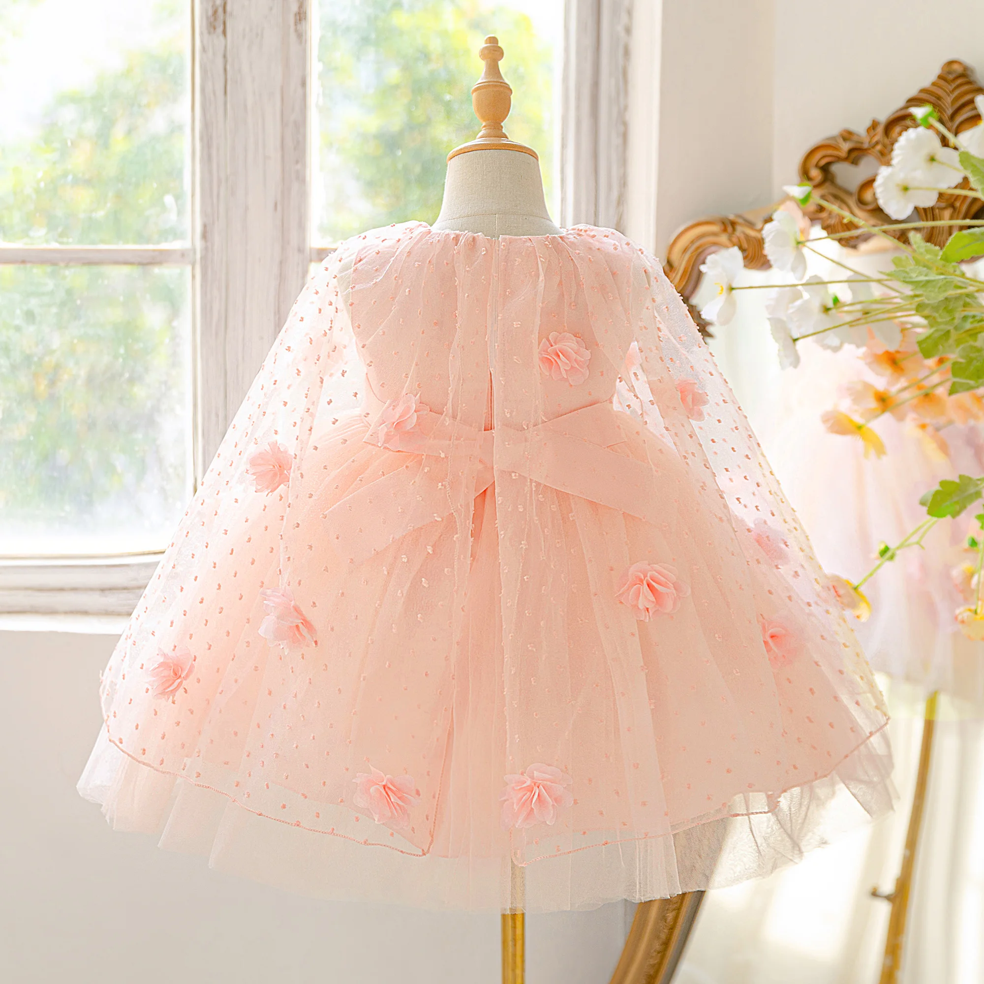 Elegant Flower Bridesmaids Party Girls Dress Summer Bow Wedding Princess Prom Dresses for Girl Gala Tulle Birthday Kids Clothing