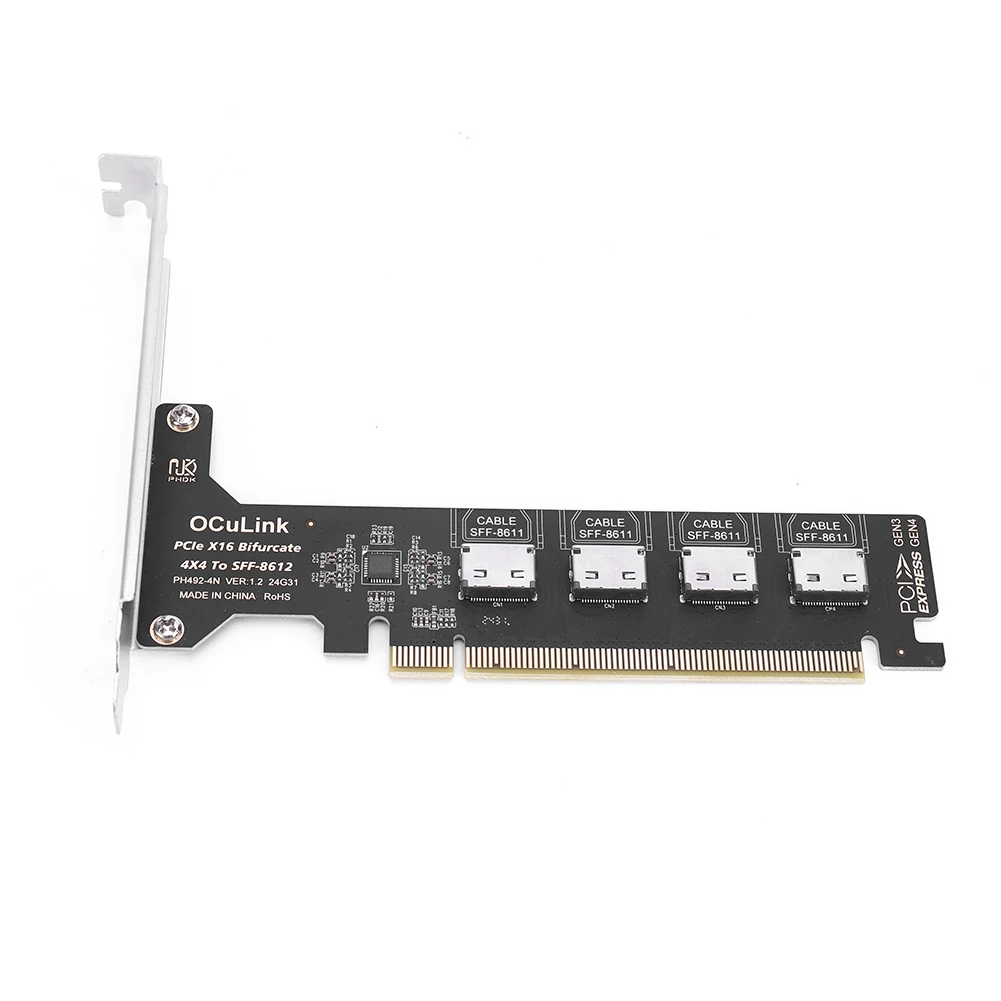 

Внутренний адаптер PCIE 4.0 X16 на 1/4 порта OCuLink SFF-8612 1/4X SFF-8612 SFF-8611 PCI Express GEN4 64 Гбит/с для Windows