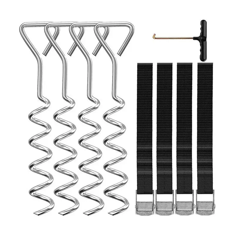 

Trampoline Tie Down Kit Tie Down Trampoline Adjustable Straps Stakes Sports Accessories Outside Recreation Stainless Steel Tie